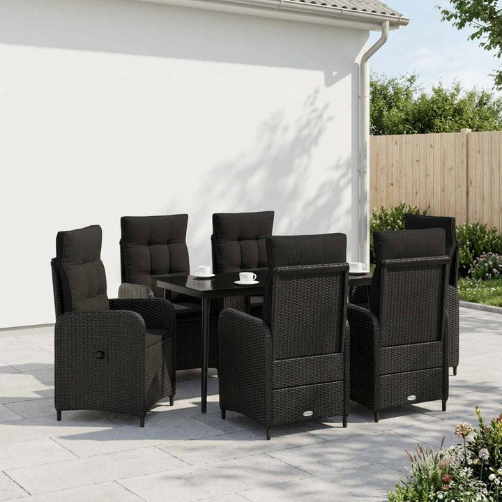Sofa Bord Sæt 7 stk. Sort PE rattan og pulverlakeret stål