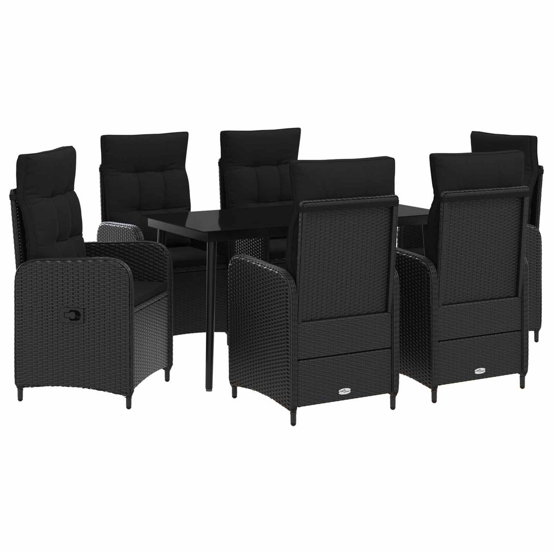 Sofa Bord Sæt 7 stk. Sort PE rattan og pulverlakeret stål