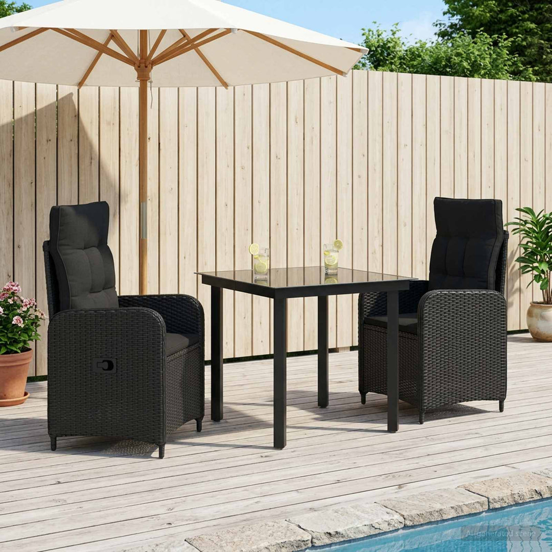 Sofa Bord Sæt 3 stk. Sort PE rattan og pulverlakeret stål