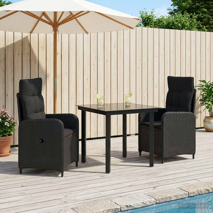 Sofa Bord Sæt 3 stk. Sort PE rattan og pulverlakeret stål