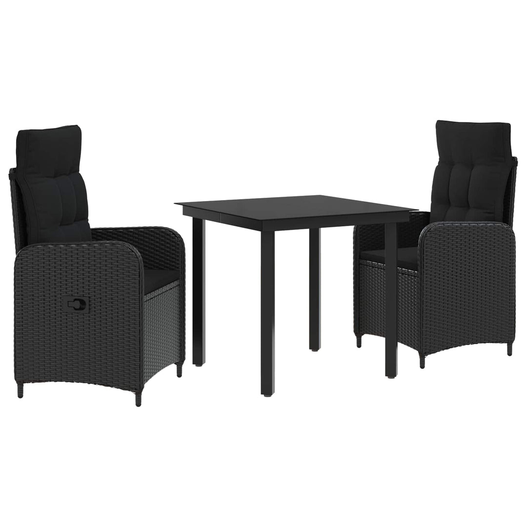 Sofa Bord Sæt 3 stk. Sort PE rattan og pulverlakeret stål