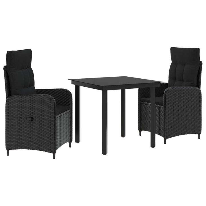 Sofa Bord Sæt 3 stk. Sort PE rattan og pulverlakeret stål