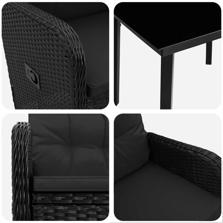 Sofa Bord Sæt 5 stk. Sort PE rattan og pulverlakeret stål
