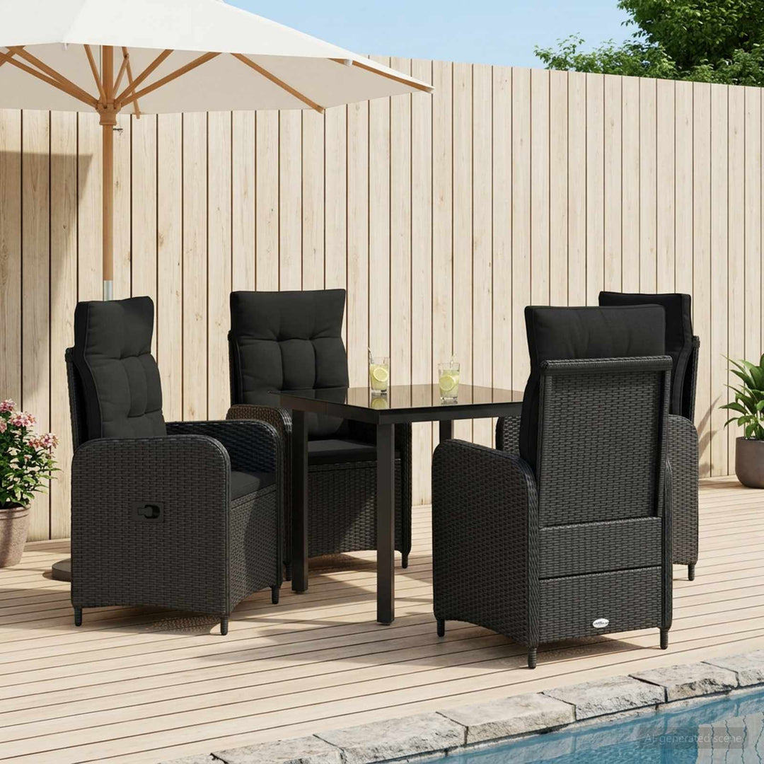 Sofa Bord Sæt 5 stk. Sort PE rattan og pulverlakeret stål