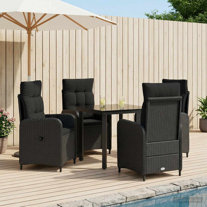 Sofa Bord Sæt 5 stk. Sort PE rattan og pulverlakeret stål