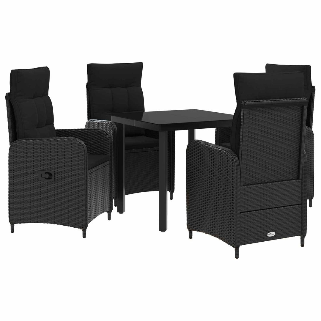 Sofa Bord Sæt 5 stk. Sort PE rattan og pulverlakeret stål