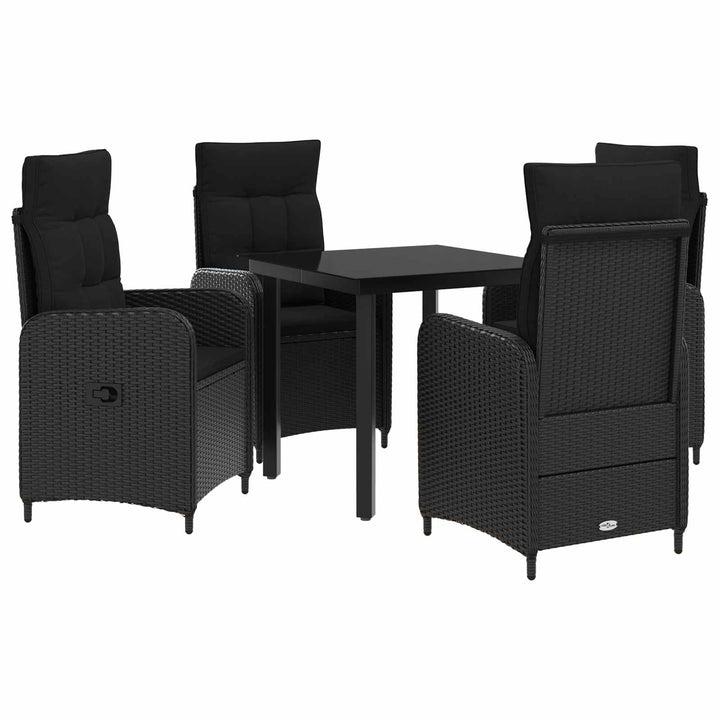 Sofa Bord Sæt 5 stk. Sort PE rattan og pulverlakeret stål