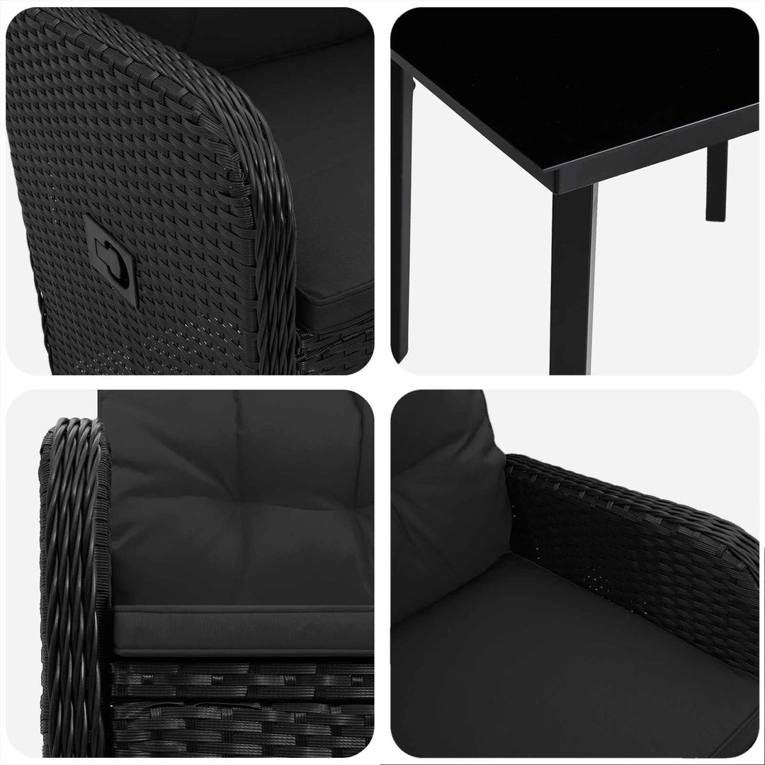 Sofa Bord Sæt 5 stk. Sort PE rattan og pulverlakeret stål
