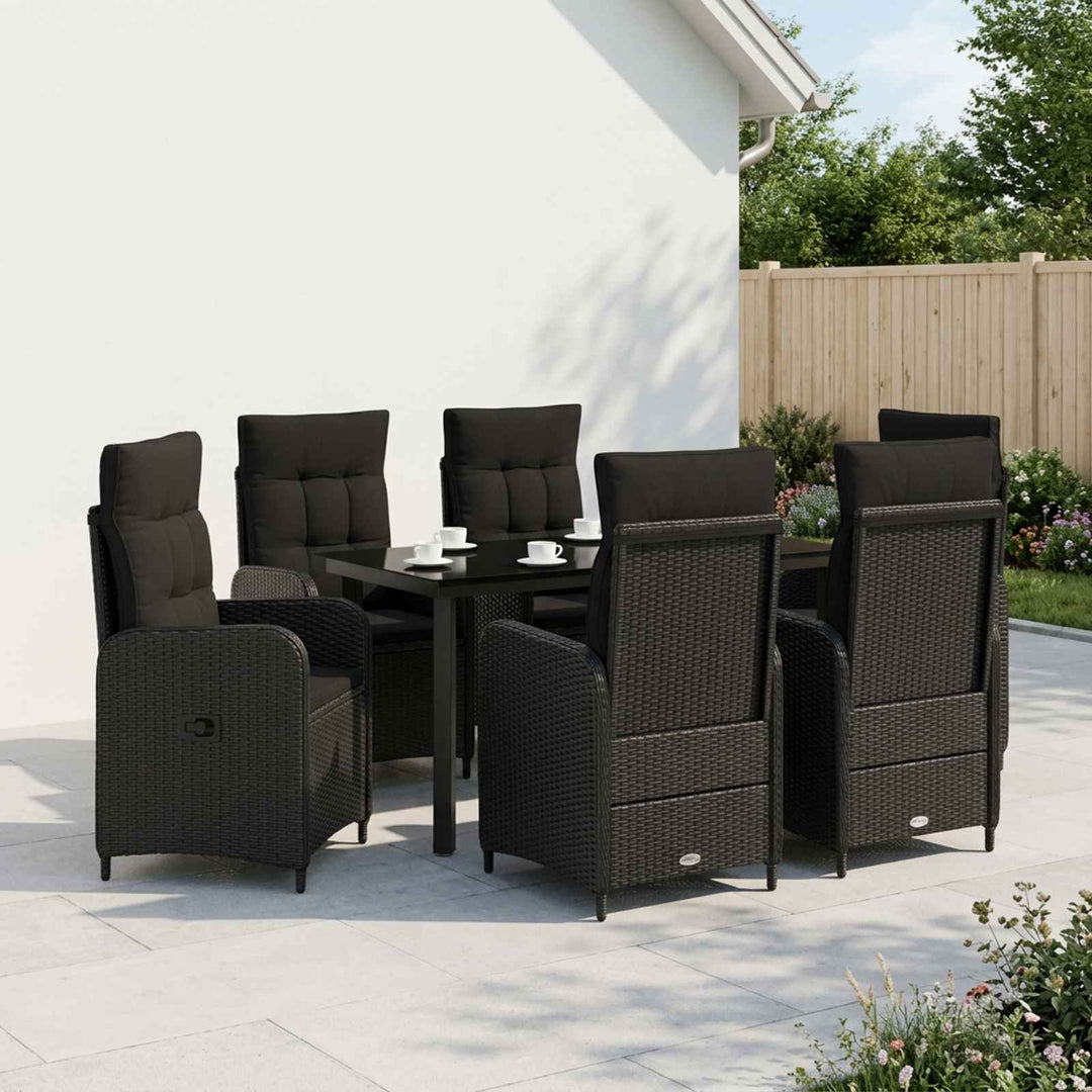 Sofa Bord Sæt 7 stk. Sort PE rattan og pulverlakeret stål