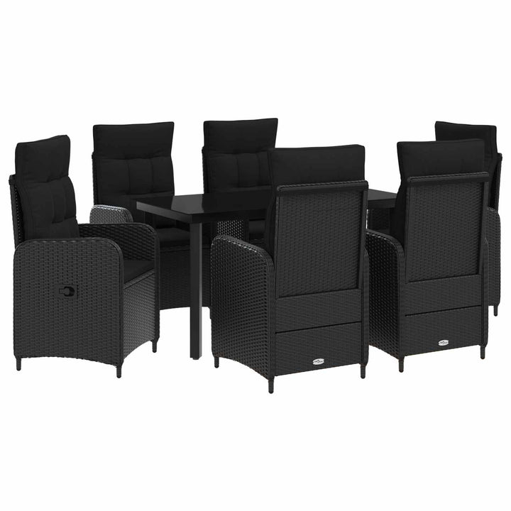 Sofa Bord Sæt 7 stk. Sort PE rattan og pulverlakeret stål