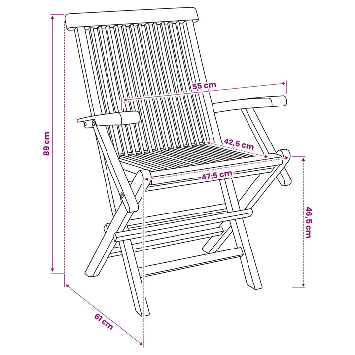 Foldbar Havestol 2 stk. Naturfarvet Massiv Teaktræ