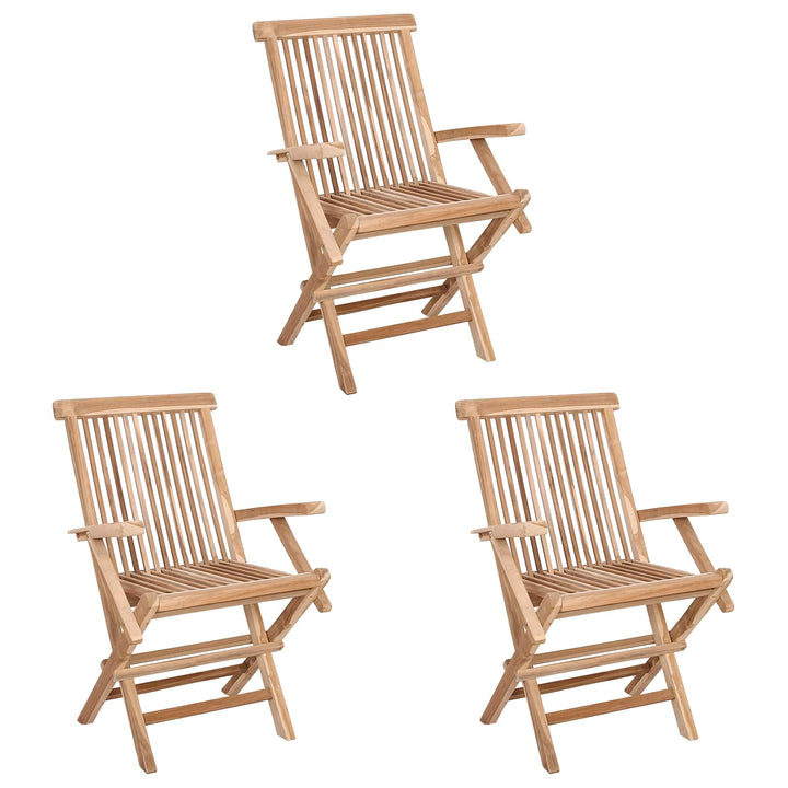 Foldbar Havestol 3 stk. Naturfarvet Massiv Teaktræ