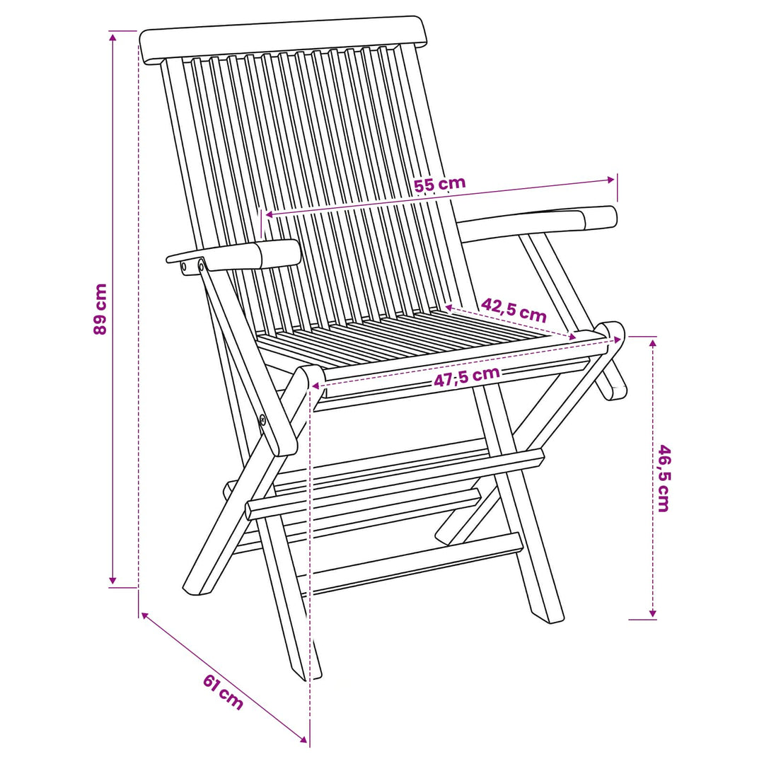 Foldbar Havestol 3 stk. Naturfarvet Massiv Teaktræ