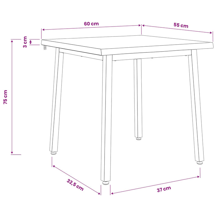 60 x 55 x 75 cm Massivt Akacietræ Mørkebrun og Sort Rektangulær