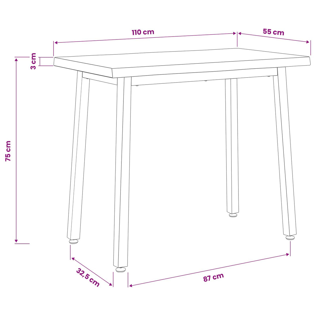 110 x 55 x 75 cm Massivt Akacietræ Natur og hvid Rektangulær