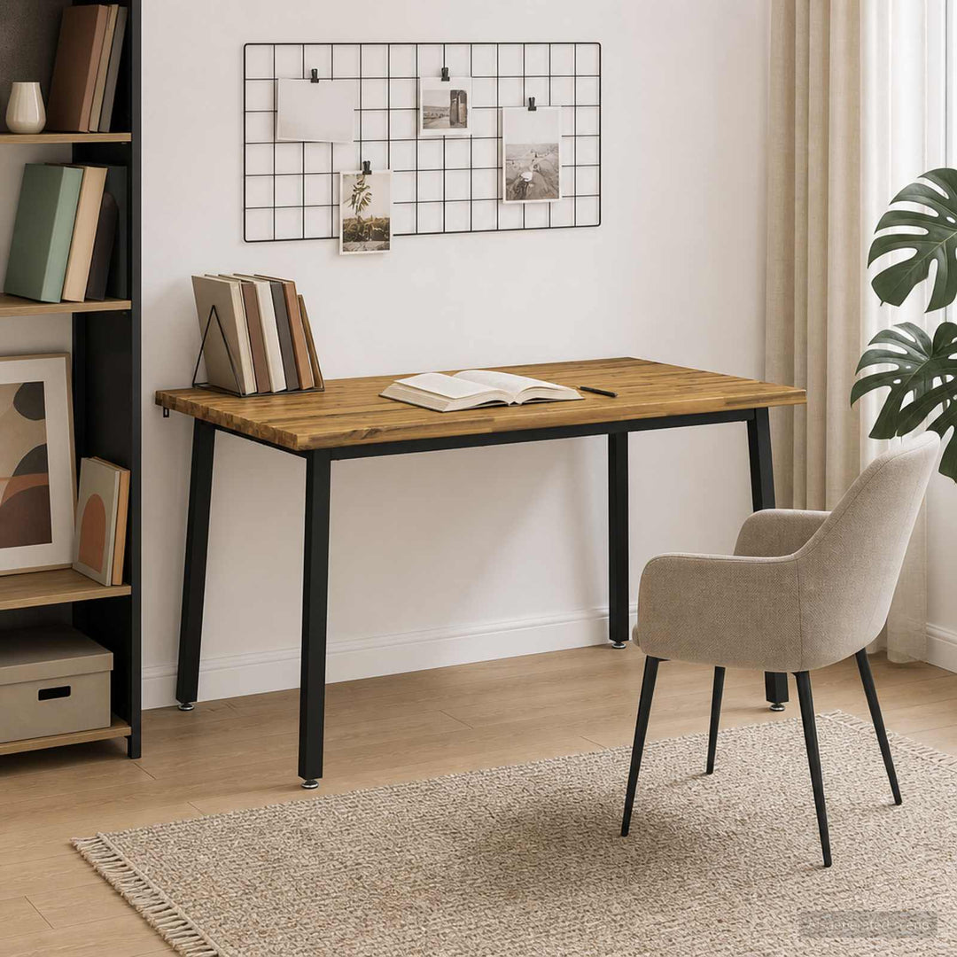 140 x 70 x 75 cm Massivt Akacietræ Hvid og sort Rektangulær