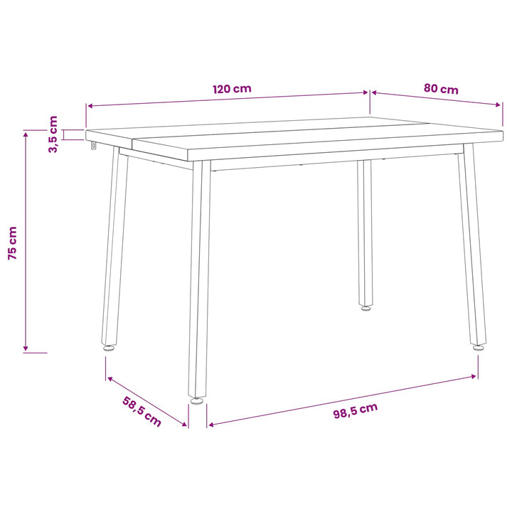 120 x 80 x 75 cm Massivt Akacietræ Hvid og sort Rektangulær