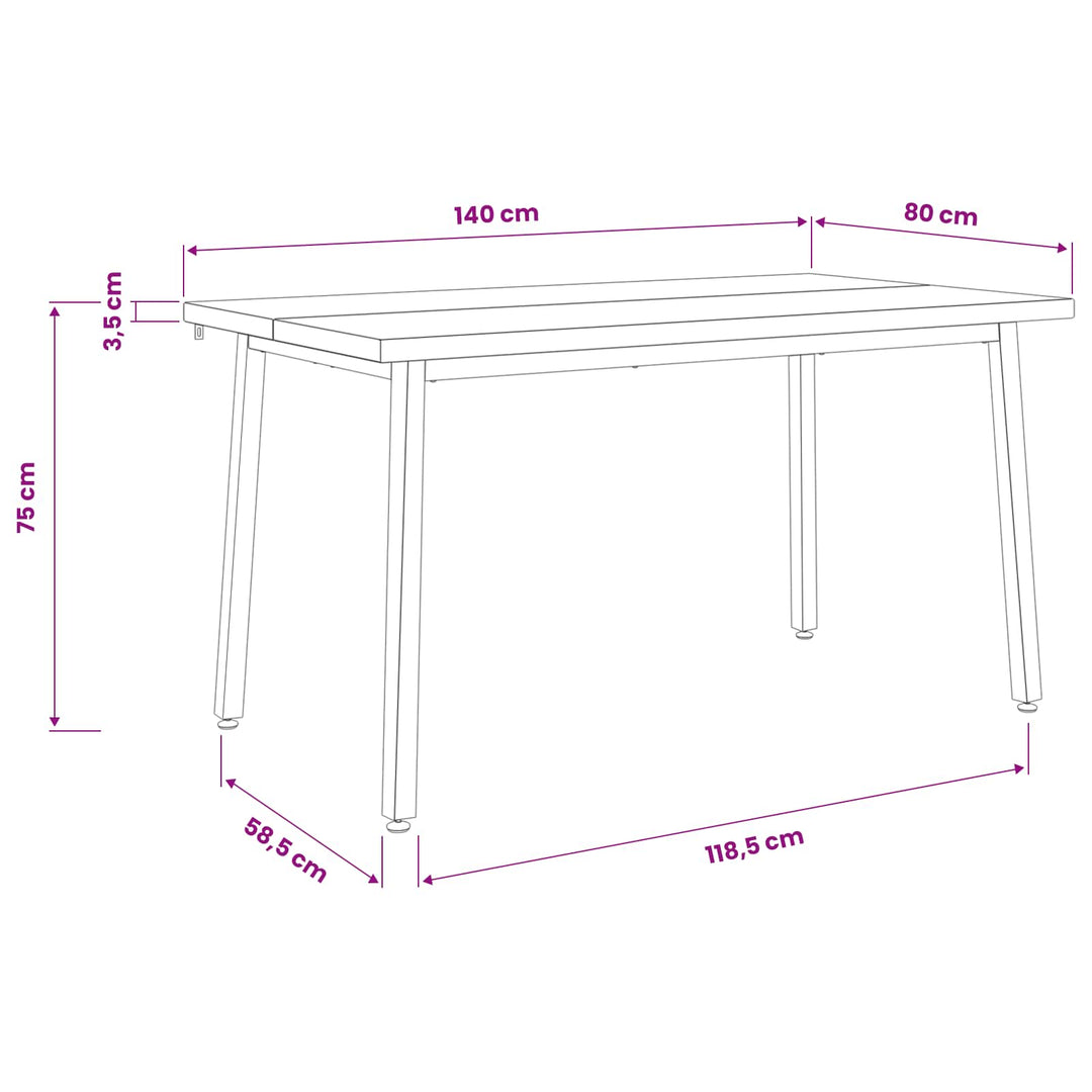 140 x 80 x 75 cm Massivt Akacietræ Hvid og sort Rektangulær