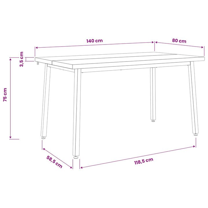 140 x 80 x 75 cm Massivt Akacietræ Hvid og sort Rektangulær