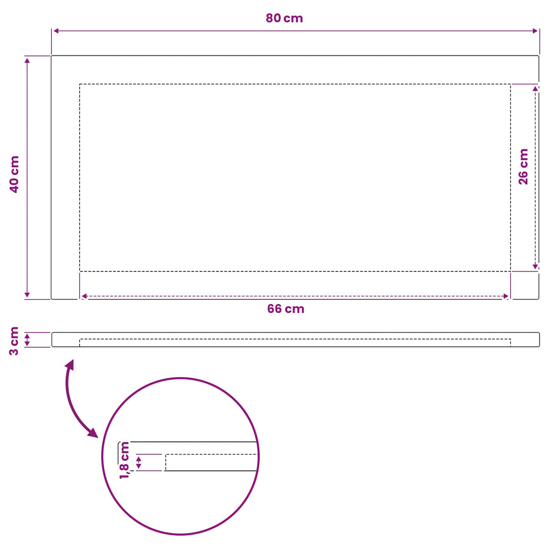 Rektangulært Bordplade 80 x 40 x 3,5 cm Rektangulær Naturfarvet