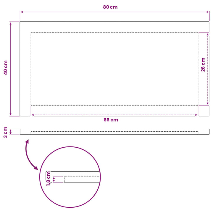 Rektangulært Bordplade 80 x 40 x 3,5 cm Rektangulær Naturfarvet