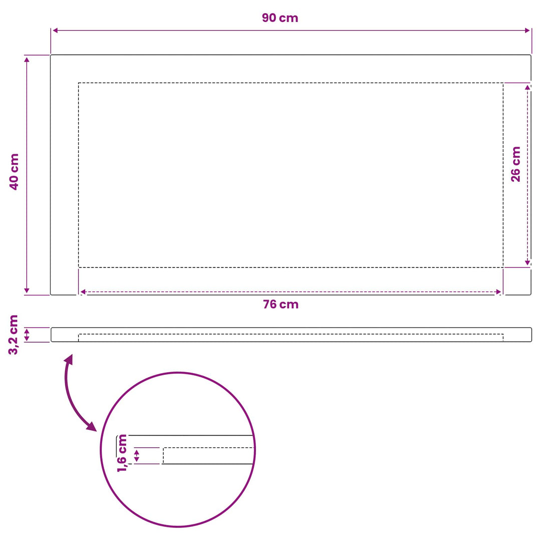 Rektangulært Bordplade 90 x 40 x 3,2 cm Rektangulær