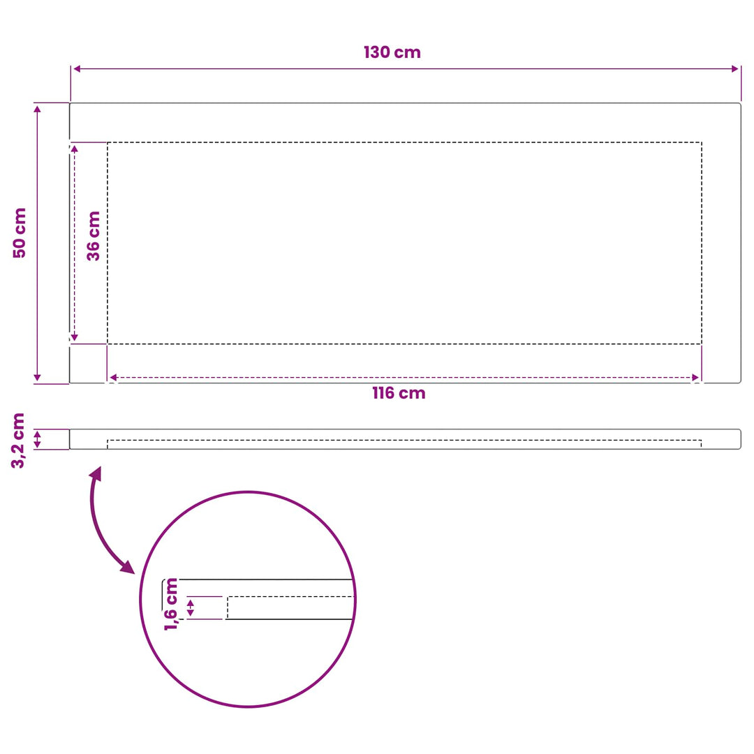 Rektangulært Bordplade 130 x 50 x 3,2 cm Rektangulær