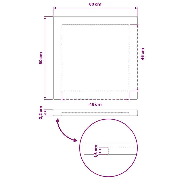Rektangulært Bordplade 60 x 60 x 3,2 cm Firkantet
