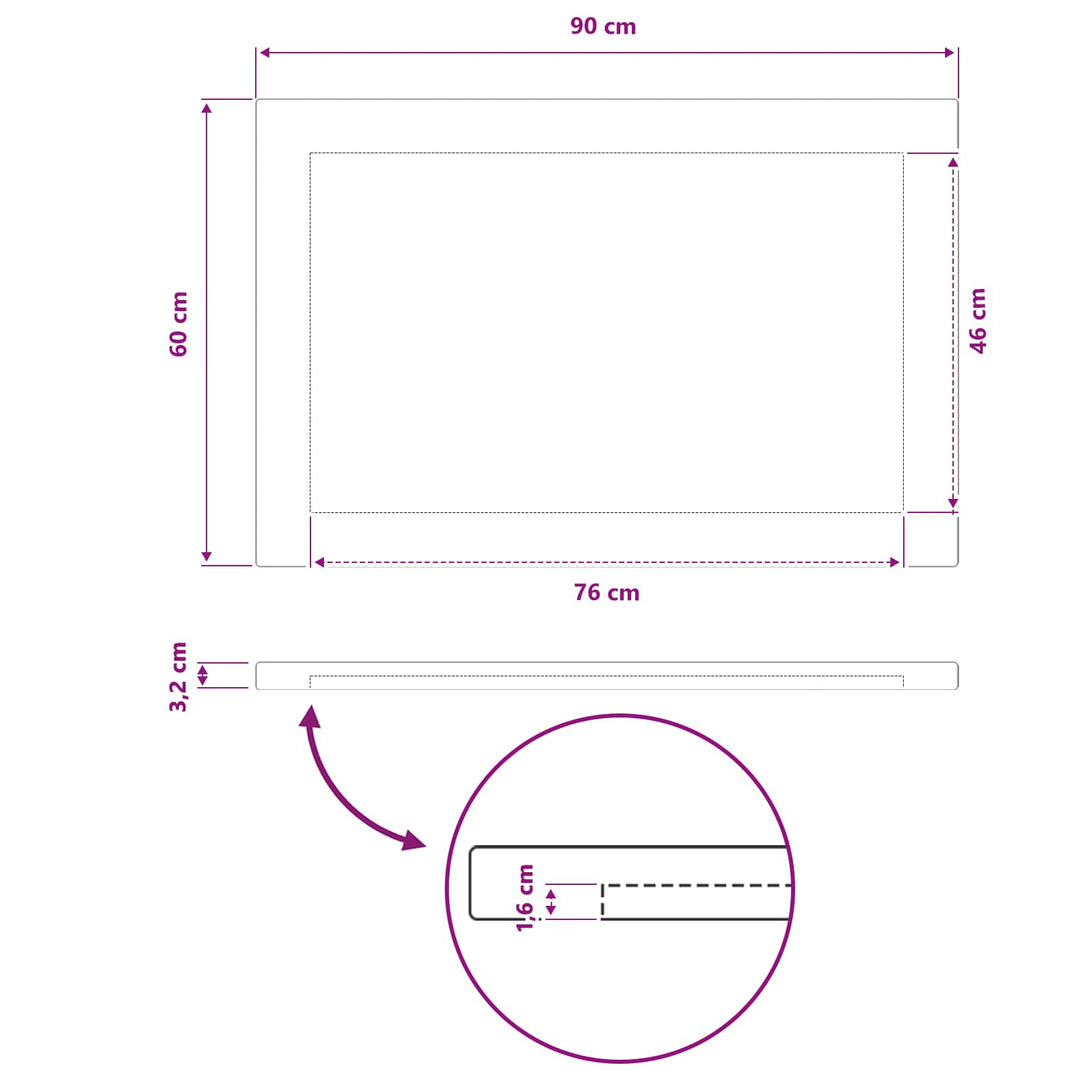 Rektangulært Bordplade 90 x 60 x 3,2 cm Rektangulær