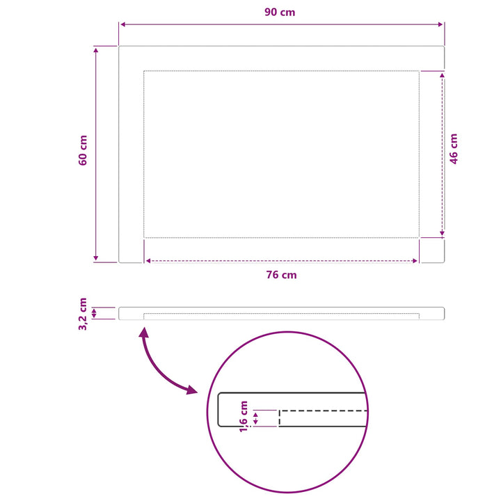 Rektangulært Bordplade 90 x 60 x 3,2 cm Rektangulær