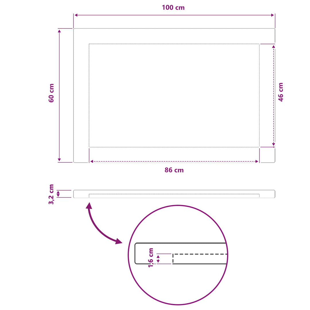 Rektangulært Bordplade 100 x 60 x 3,2 cm Rektangulær