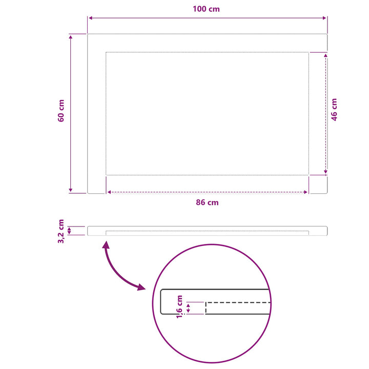 Rektangulært Bordplade 100 x 60 x 3,2 cm Rektangulær