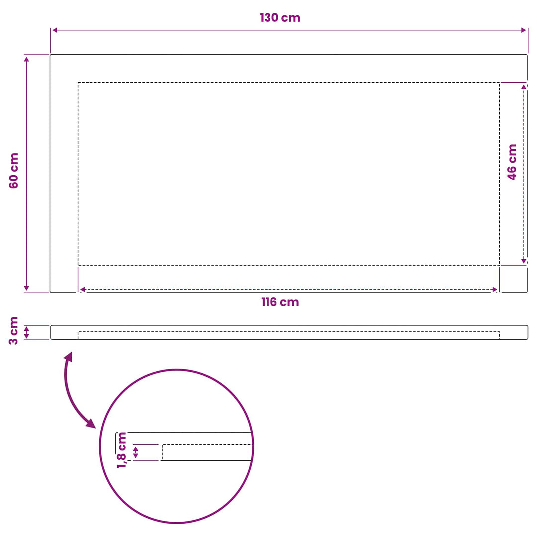 Rektangulært Bordplade 90 x 50 x 3,5 cm Rektangulær Hvid