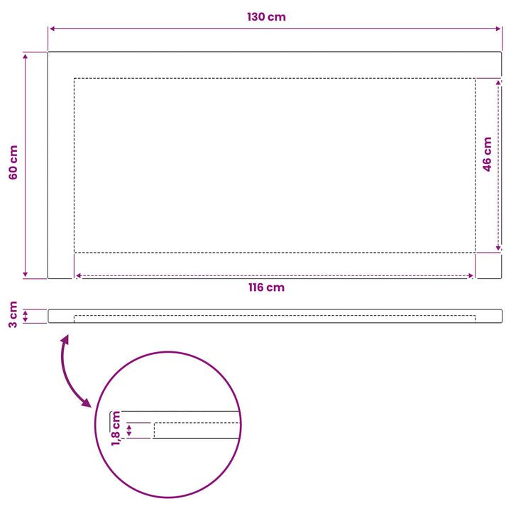 Rektangulært Bordplade 90 x 50 x 3,5 cm Rektangulær Hvid