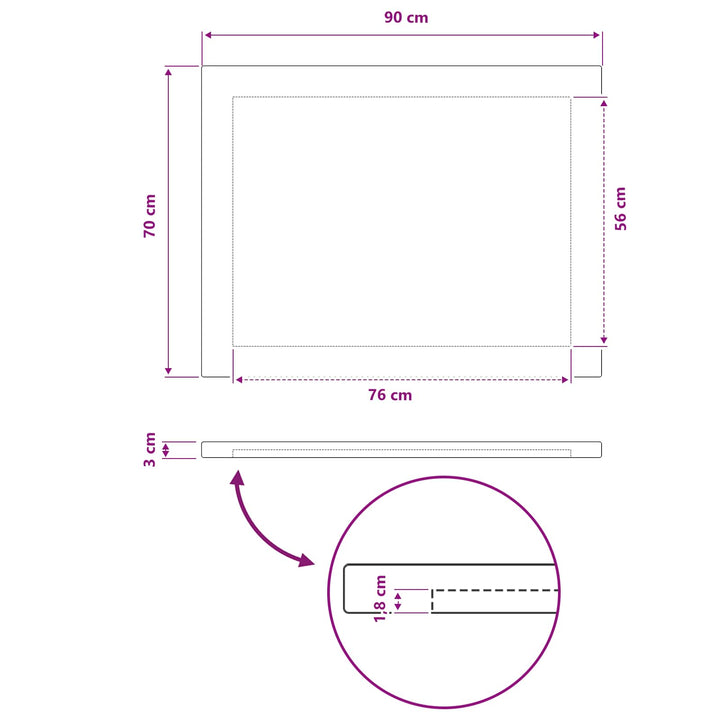 Rektangulært Bordplade 90 x 50 x 3,5 cm Rektangulær Naturfarvet