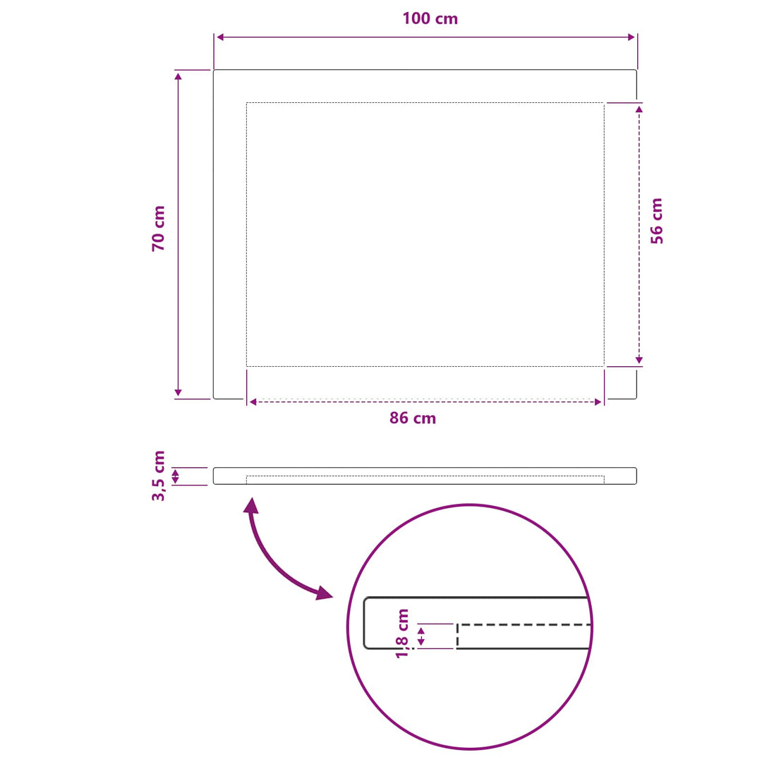Rektangulært Bordplade 90 x 50 x 3,5 cm Rektangulær Hvid