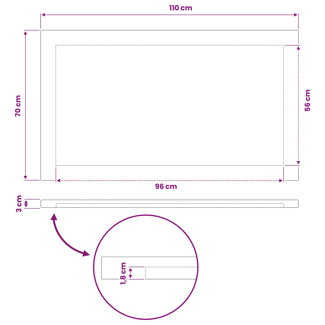 Rektangulært Bordplade 90 x 50 x 3,5 cm Rektangulær Hvid