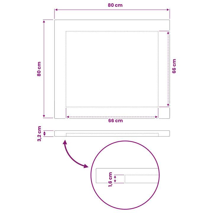 Rektangulært Bordplade 80 x 80 x 3,2 cm Firkantet