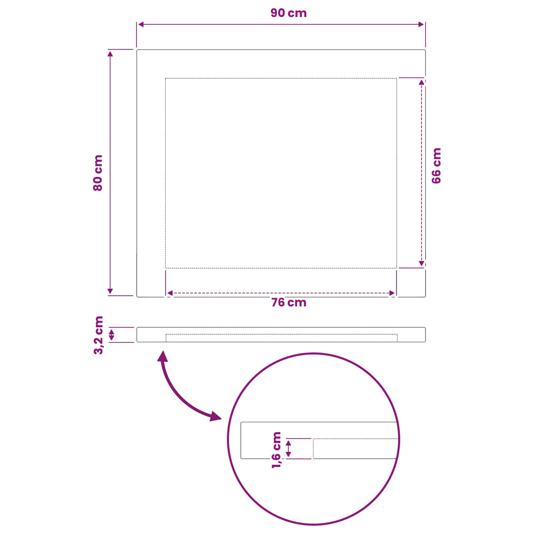 Rektangulært Bordplade 90 x 80 x 3,2 cm Rektangulær