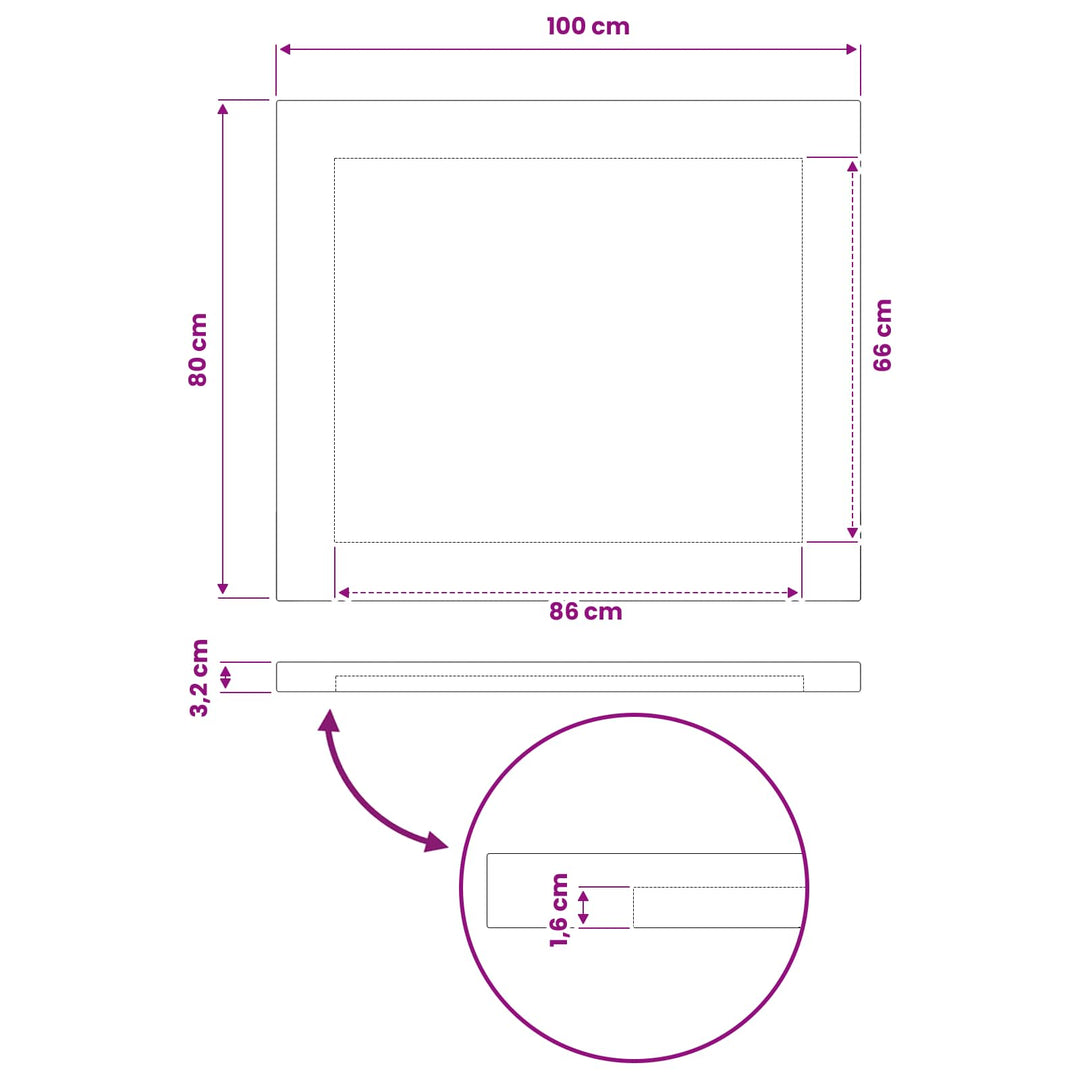 Rektangulært Bordplade 100 x 80 x 3,2 cm Rektangulær