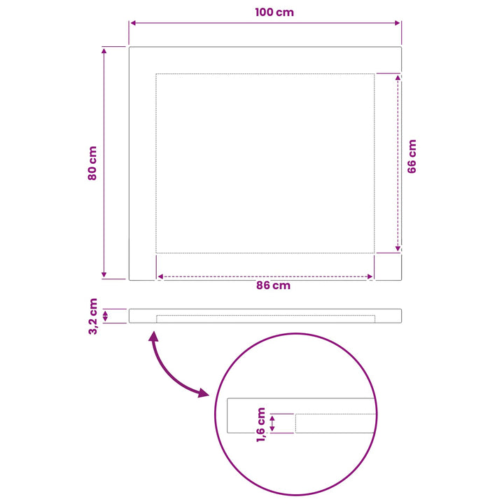 Rektangulært Bordplade 100 x 80 x 3,2 cm Rektangulær
