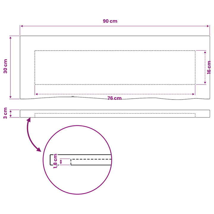 Rektangulært Bordplade 90 x 50 x 3,5 cm Rektangulær Naturfarvet