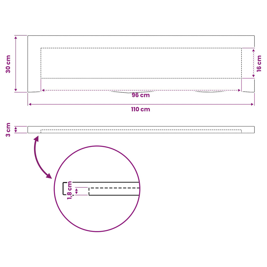 Rektangulært Bordplade 90 x 50 x 3,5 cm Rektangulær Hvid
