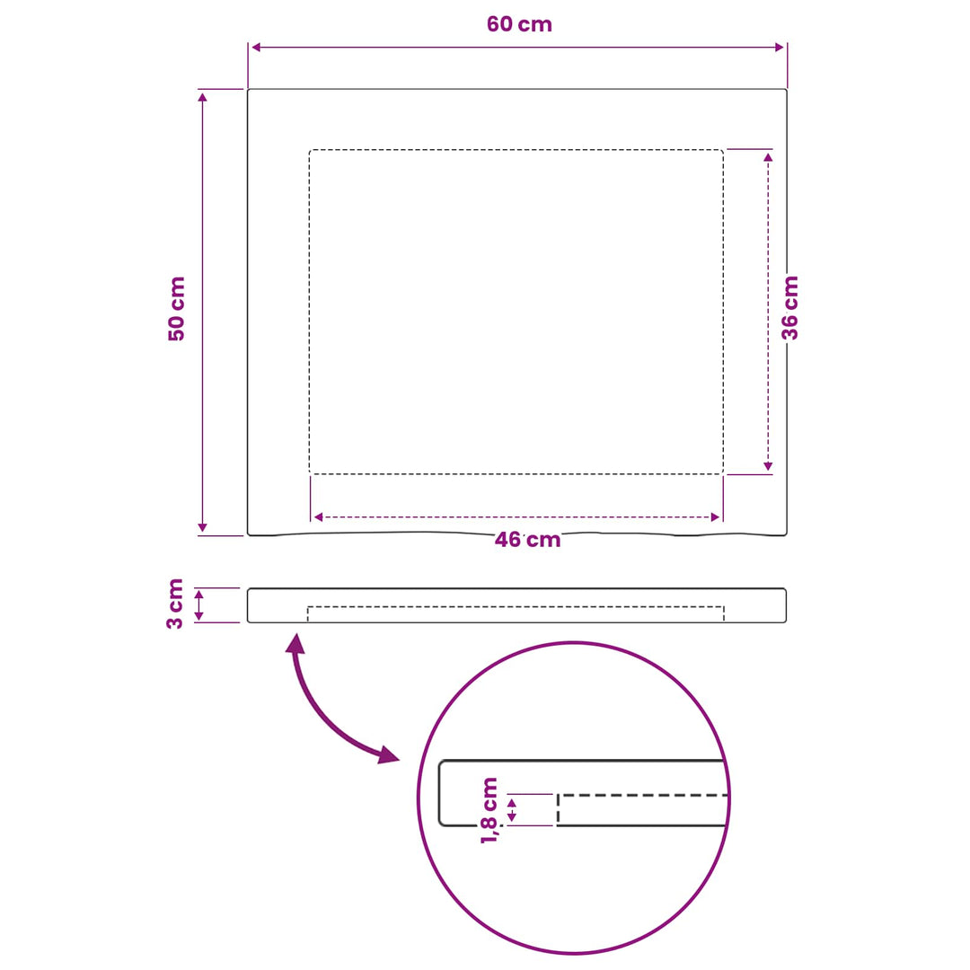 Rektangulært Bordplade 90 x 50 x 3,5 cm Rektangulær Hvid