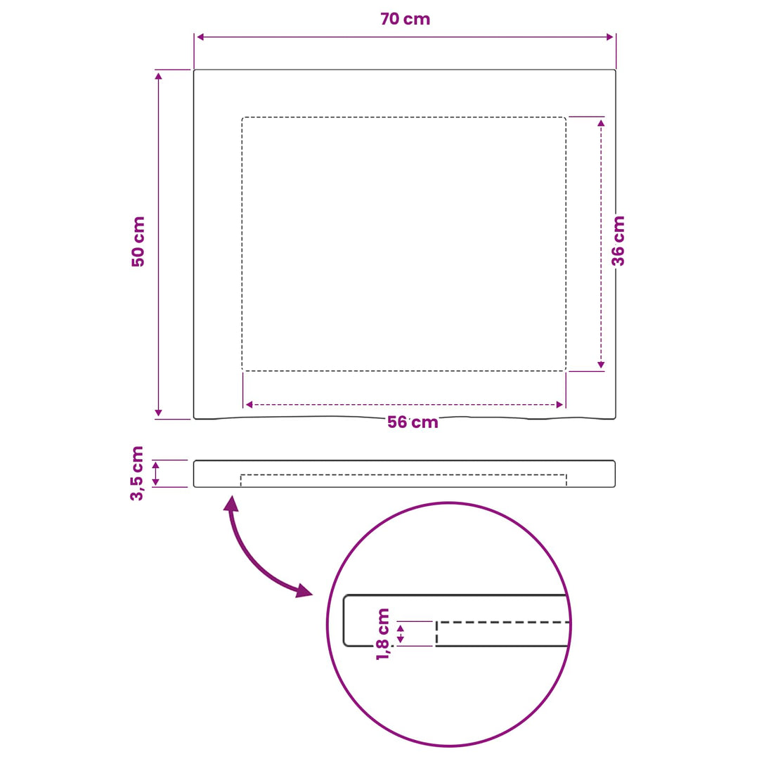 Rektangulært Bordplade 90 x 50 x 3,5 cm Rektangulær Naturfarvet