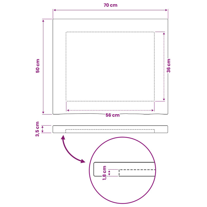 Rektangulært Bordplade 90 x 50 x 3,5 cm Rektangulær Hvid