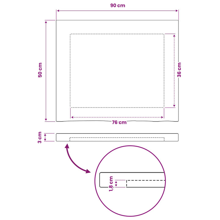Rektangulært Bordplade 90 x 50 x 3,5 cm Rektangulær Naturfarvet
