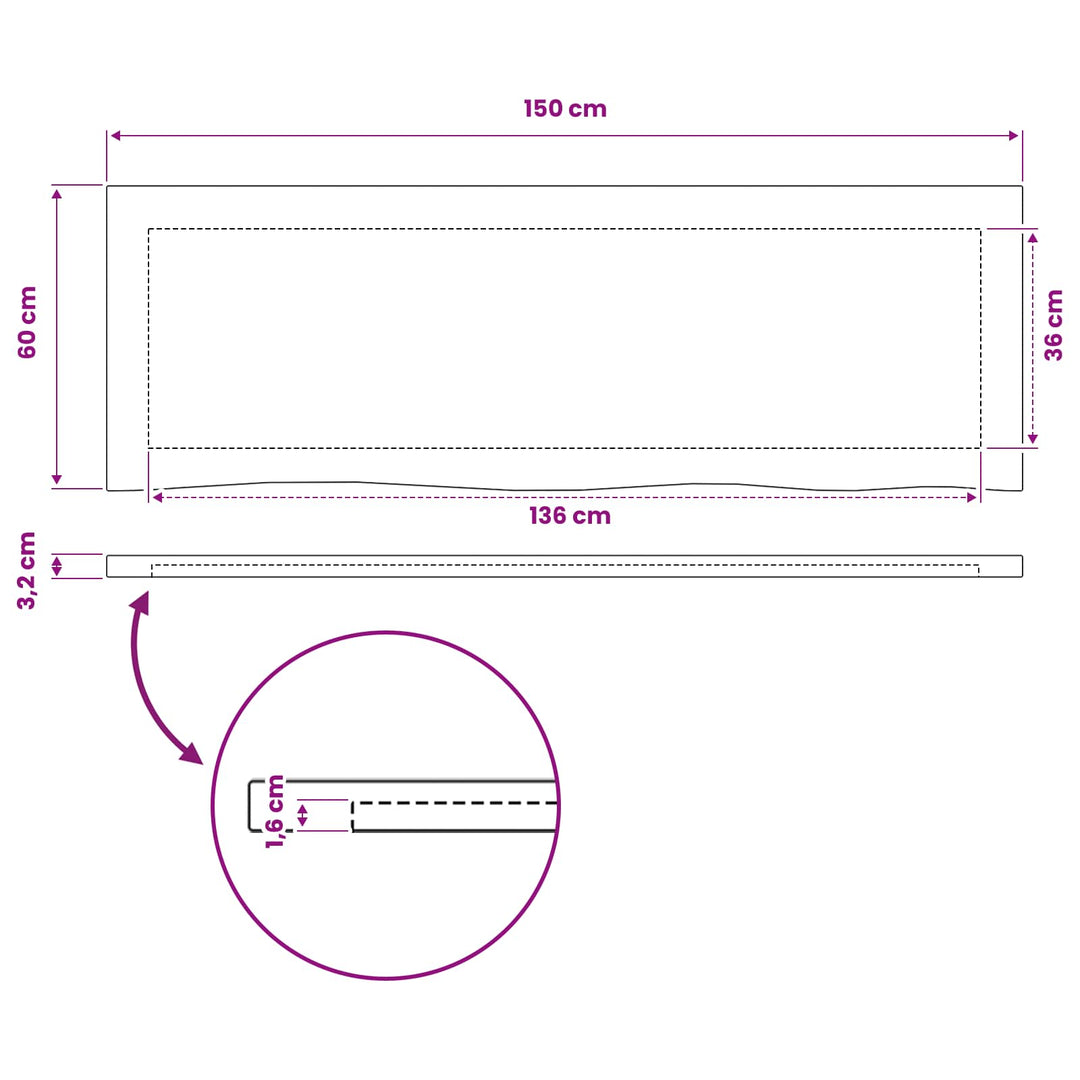 Rektangulært Bordplade 150 x 50 x 3,2 cm Rektangulær