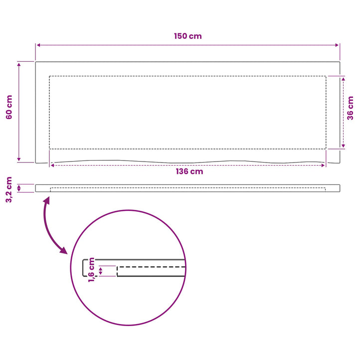 Rektangulært Bordplade 150 x 50 x 3,2 cm Rektangulær