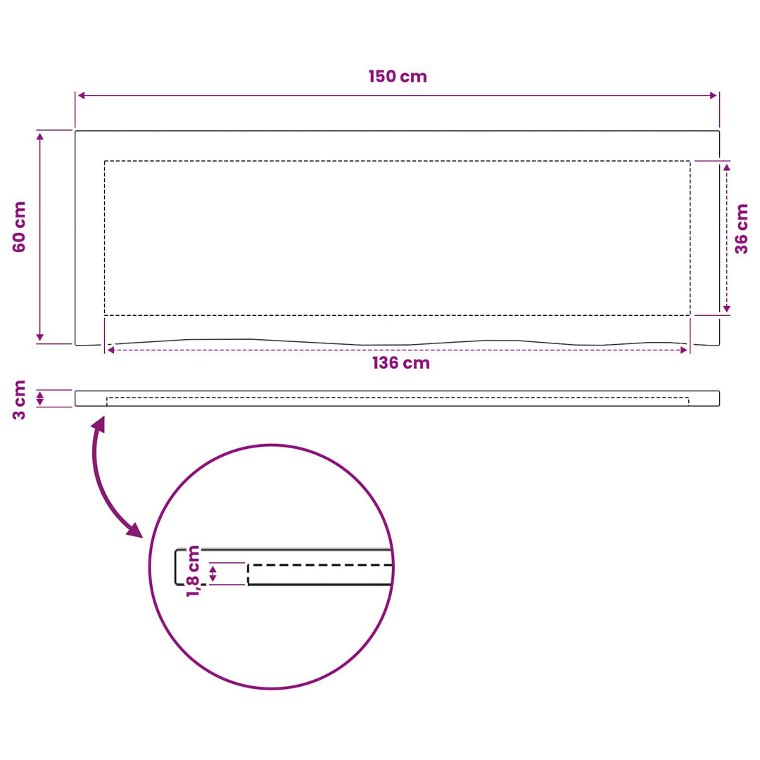 Rektangulært Bordplade 90 x 50 x 3,5 cm Rektangulær Hvid